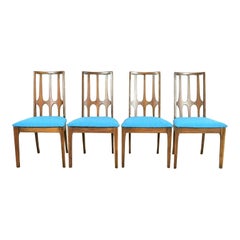 Broyhill Brasilia Mid-Century Modern Sculpted Walnut Dining Chairs, Set of Four