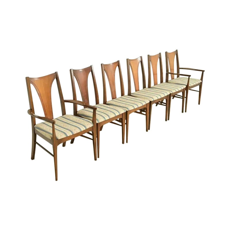 Broyhill Brasilia Mid-Century Modern Sculpted Walnut Dining Chairs, Set of Six