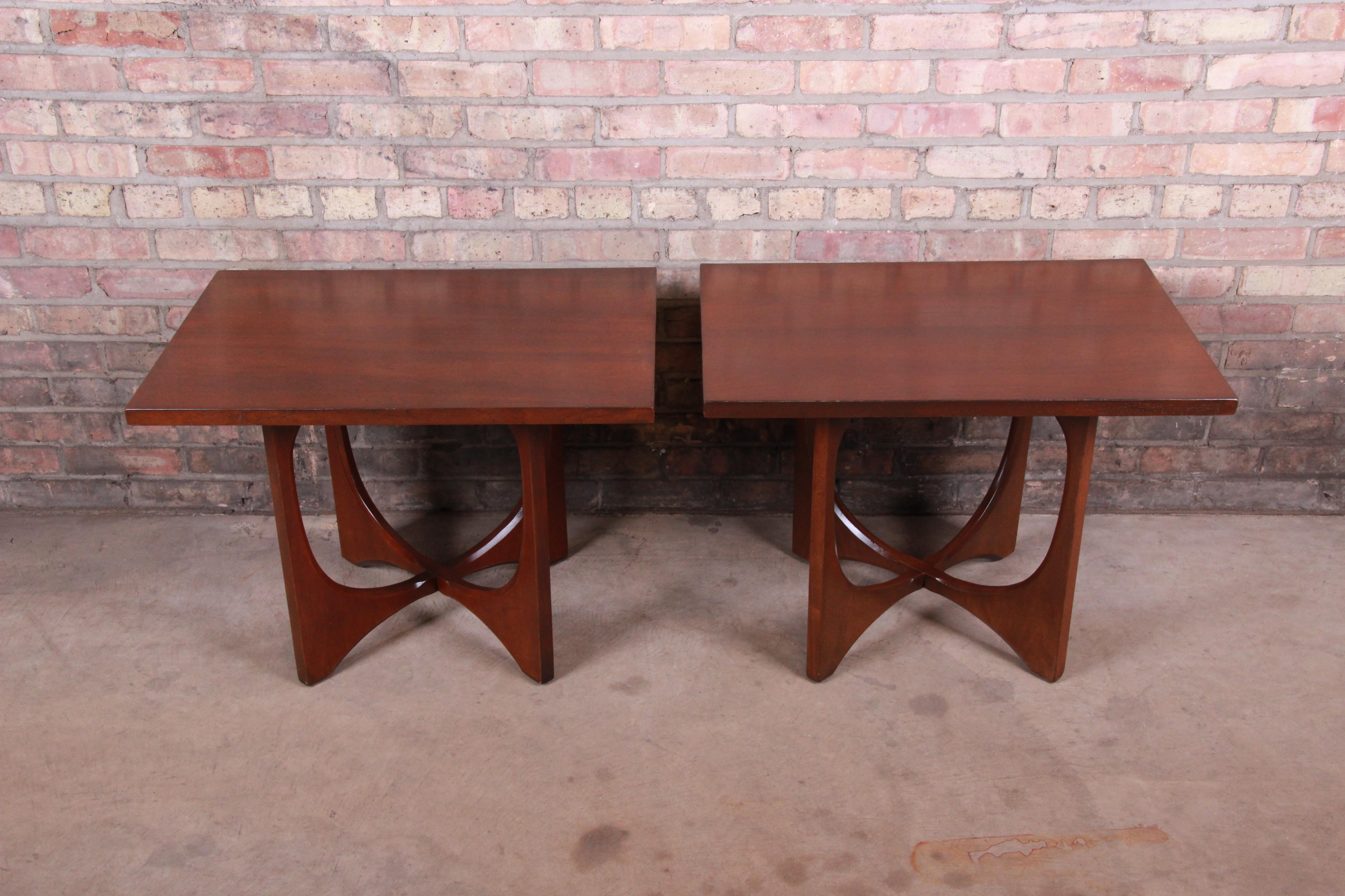 Broyhill Brasilia Mid-Century Modern Sculpted Walnut End Tables, Pair 2