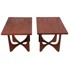 Broyhill Brasilia Mid-Century Modern Sculpted Walnut End Tables, Pair