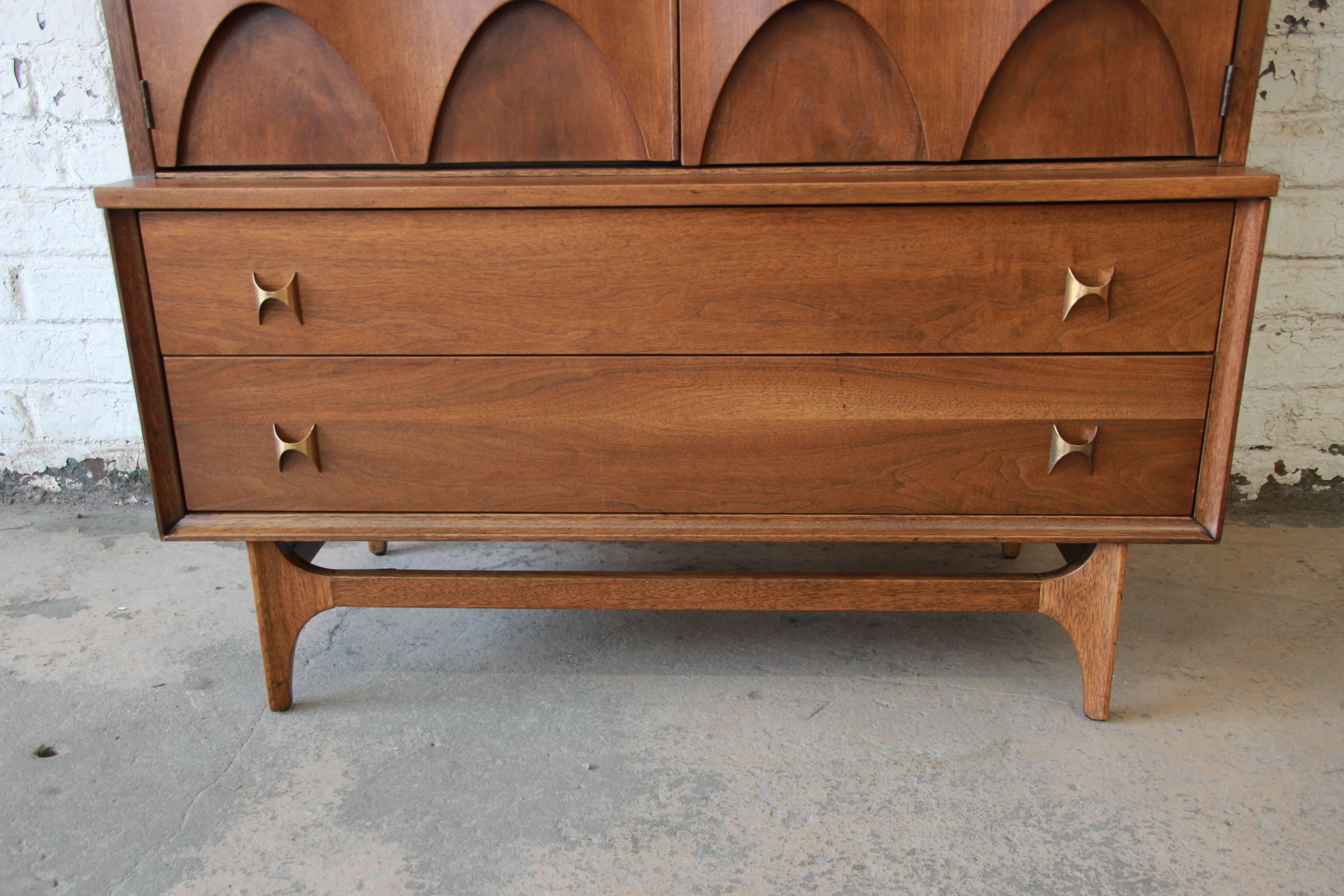 American Broyhill Brasilia Mid-Century Modern Sculpted Walnut Gentleman's Chest, 1960s