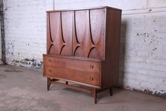Broyhill Brasilia Mid-Century Modern Sculpted Walnut Gentleman's Chest