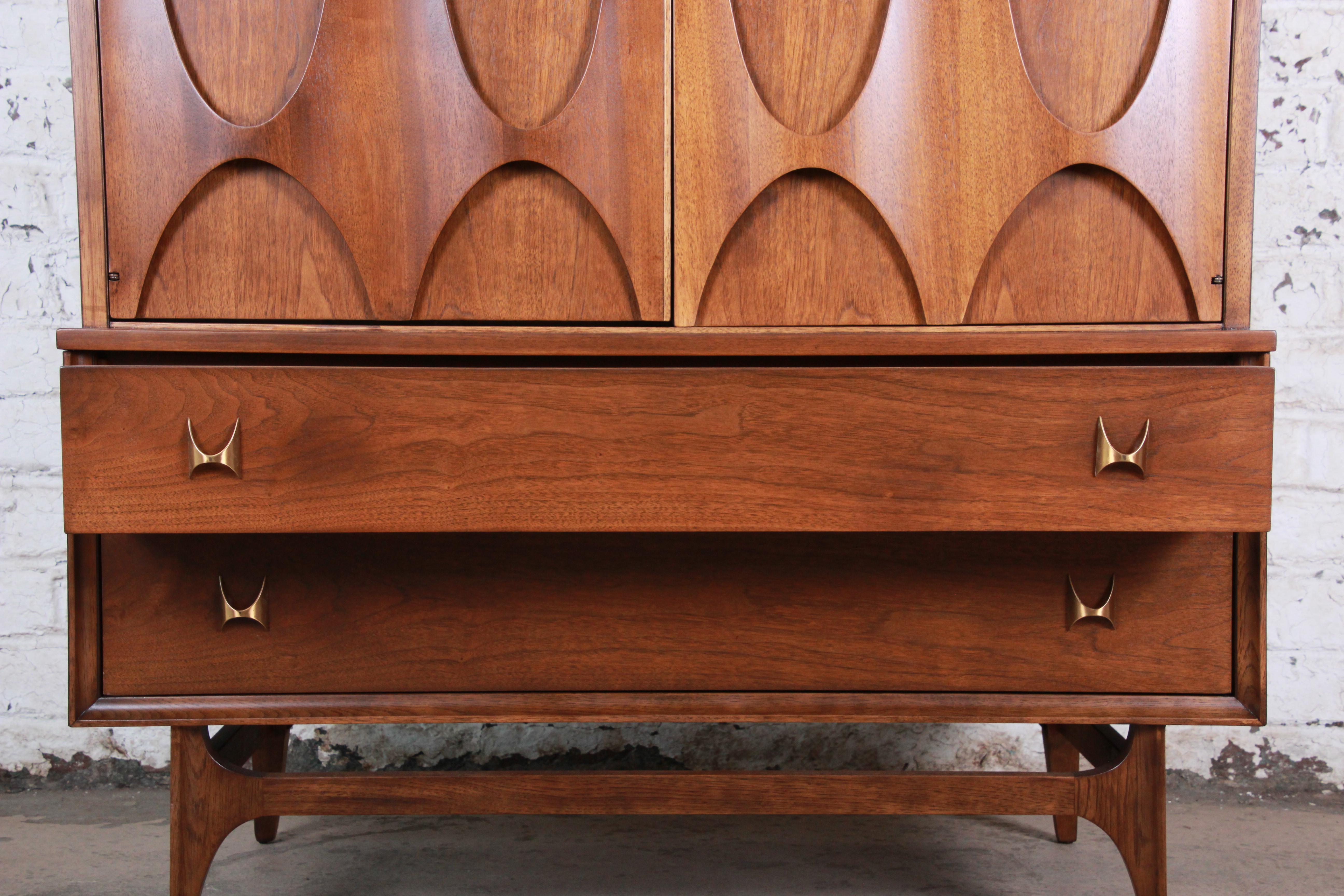 American Broyhill Brasilia Mid-Century Modern Sculpted Walnut Gentleman's Chest