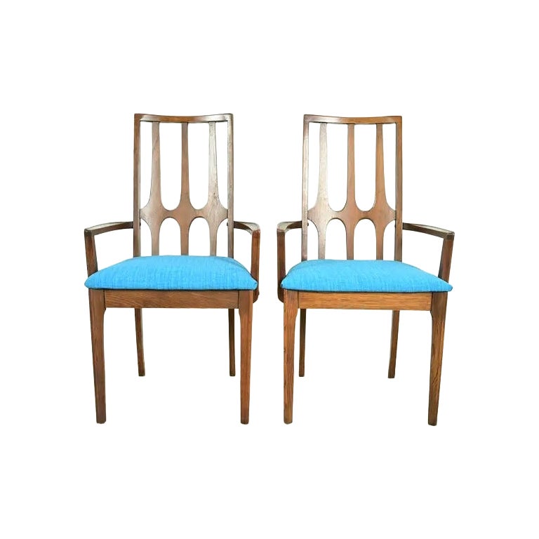 Broyhill Brasilia Mid-Century Modern Sculpted Walnut High Back Armchairs, Pair For Sale
