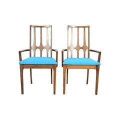 Broyhill Brasilia Mid-Century Modern Sculpted Walnut High Back Armchairs, Pair