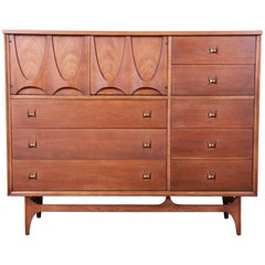 Broyhill Brasilia Mid-Century Modern Sculpted Walnut Magna Dresser Chest, 1962