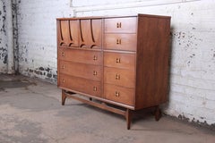 Broyhill Brasilia Mid-Century Modern Sculpted Walnut Magna Dresser Chest, 1964