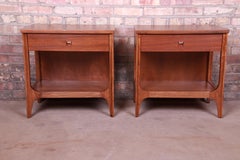 Broyhill Brasilia Mid-Century Modern Sculpted Walnut Nightstands, Newly Restored