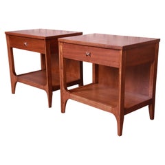 Broyhill Brasilia Mid-Century Modern Sculpted Walnut Nightstands, Newly Restored