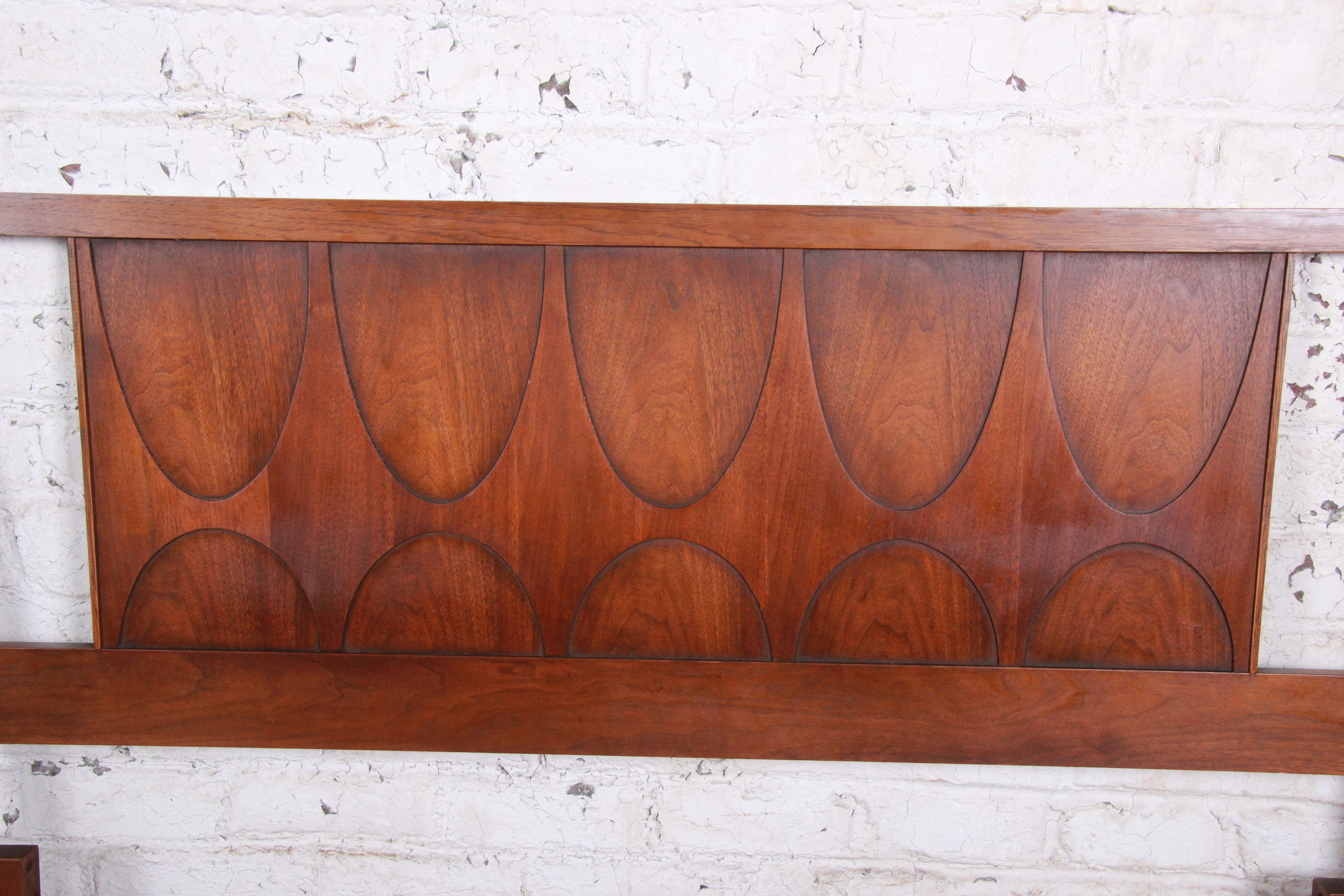 American Broyhill Brasilia Mid-Century Modern Sculpted Walnut Queen Size Headboard