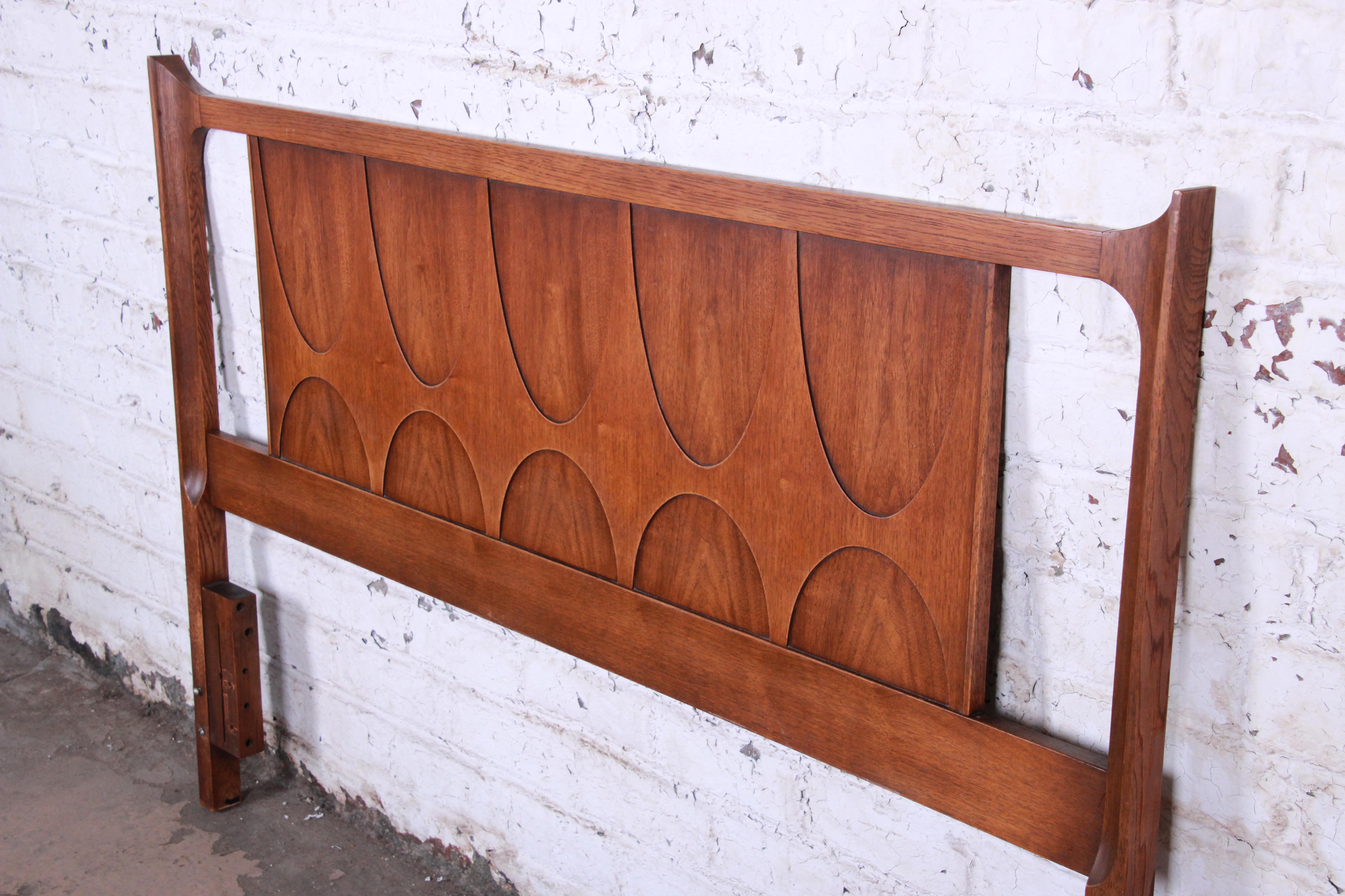 American Broyhill Brasilia Mid-Century Modern Sculpted Walnut Queen Size Headboard