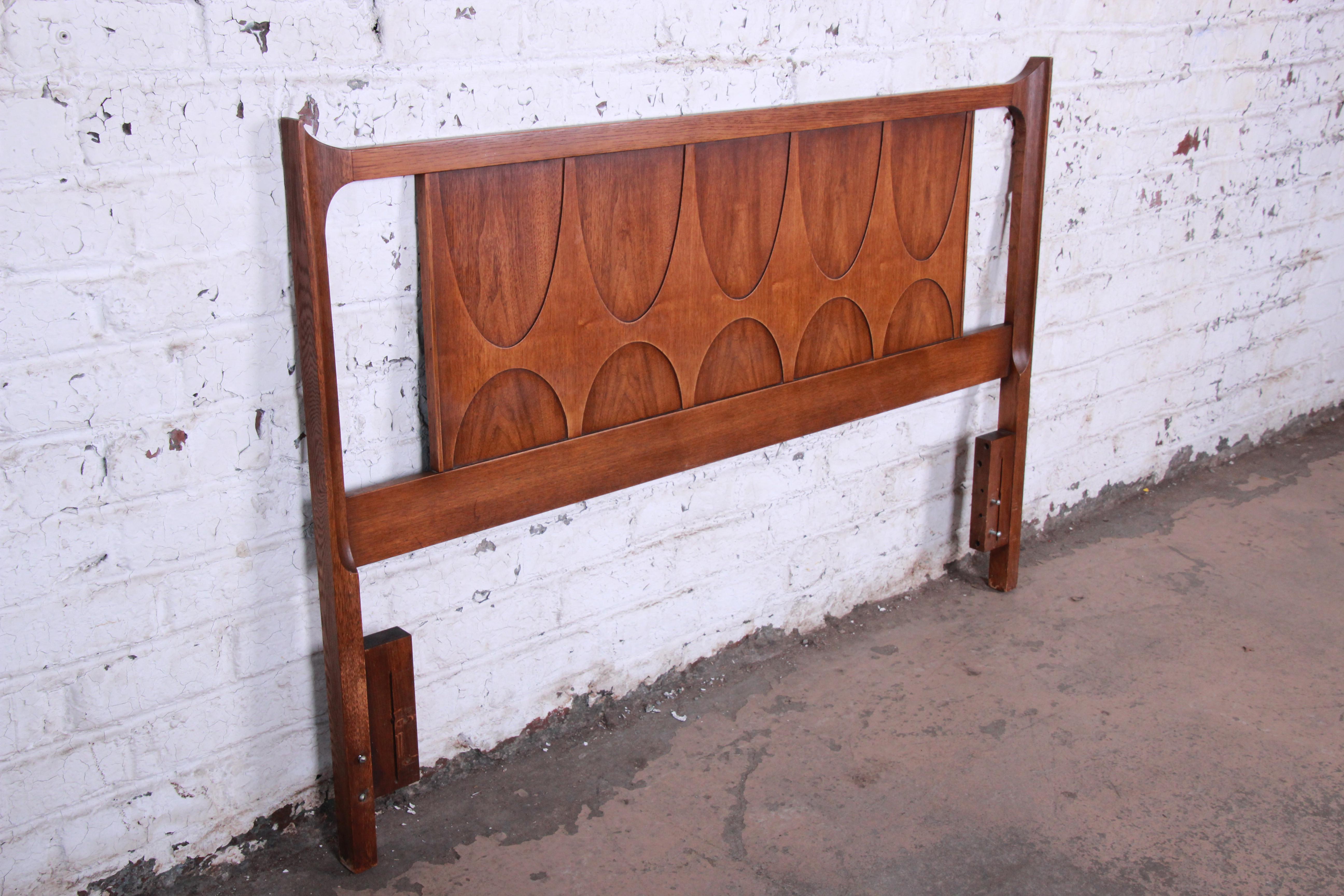 Mid-20th Century Broyhill Brasilia Mid-Century Modern Sculpted Walnut Queen Size Headboard