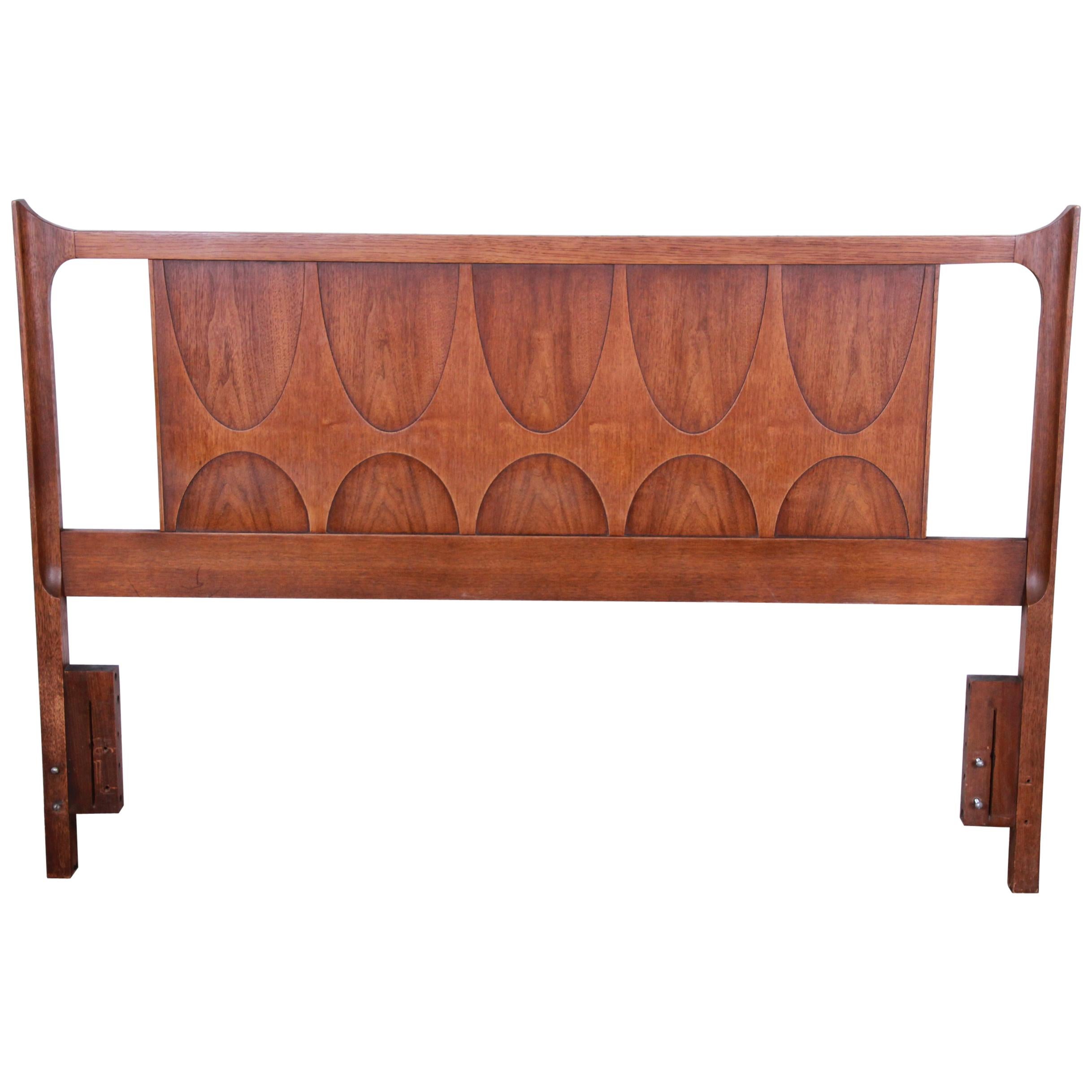 Broyhill Brasilia Mid-Century Modern Sculpted Walnut Queen Size Headboard
