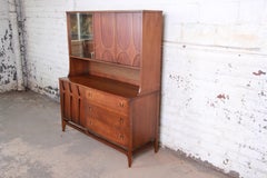 Broyhill Brasilia Mid-Century Modern Sculpted Walnut Sideboard With Hutch