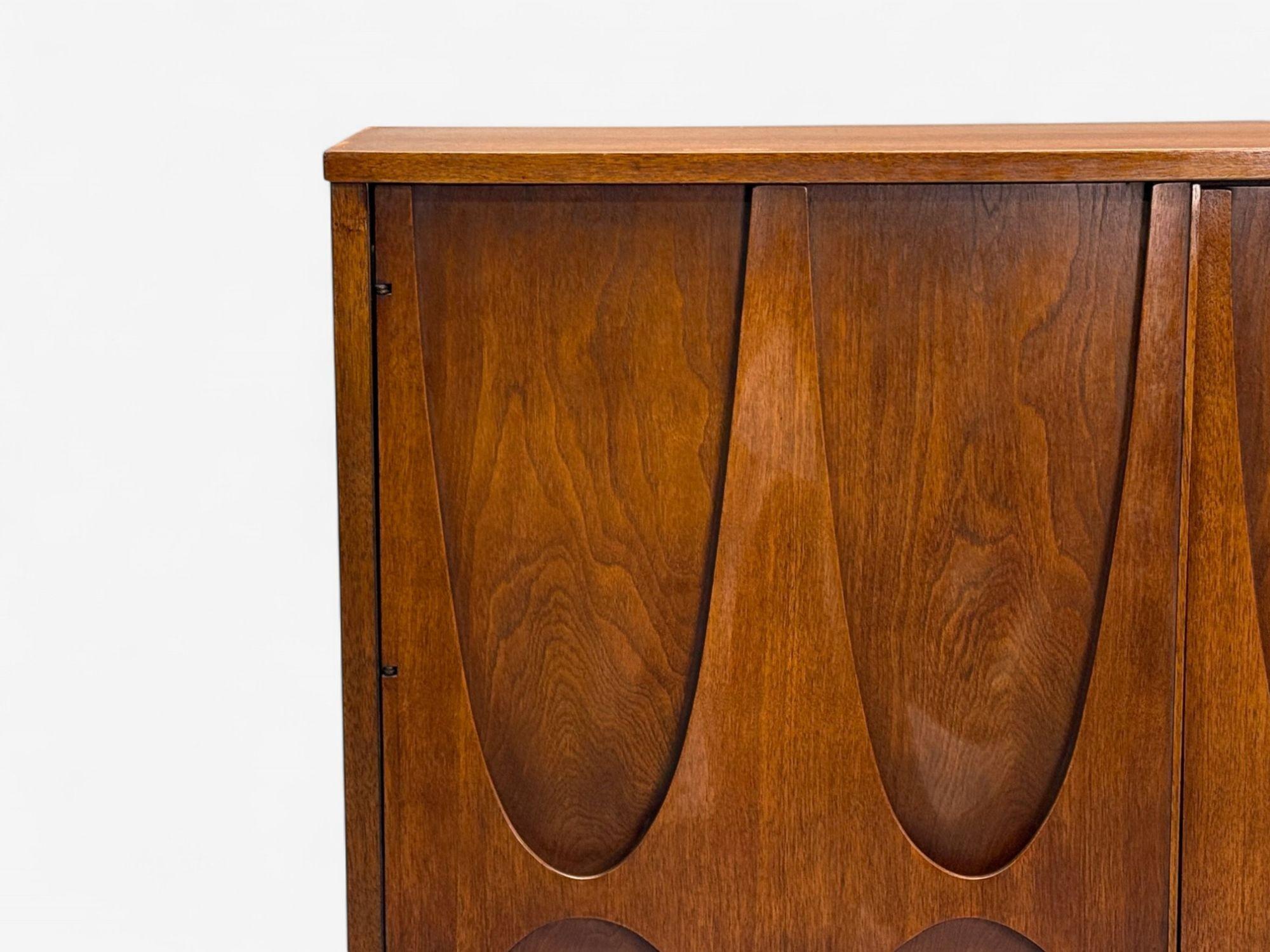 Mid-20th Century Broyhill Brasilia, Mid-Century Modern, Walnut, Brass, Highboy, USA, 1960s For Sale