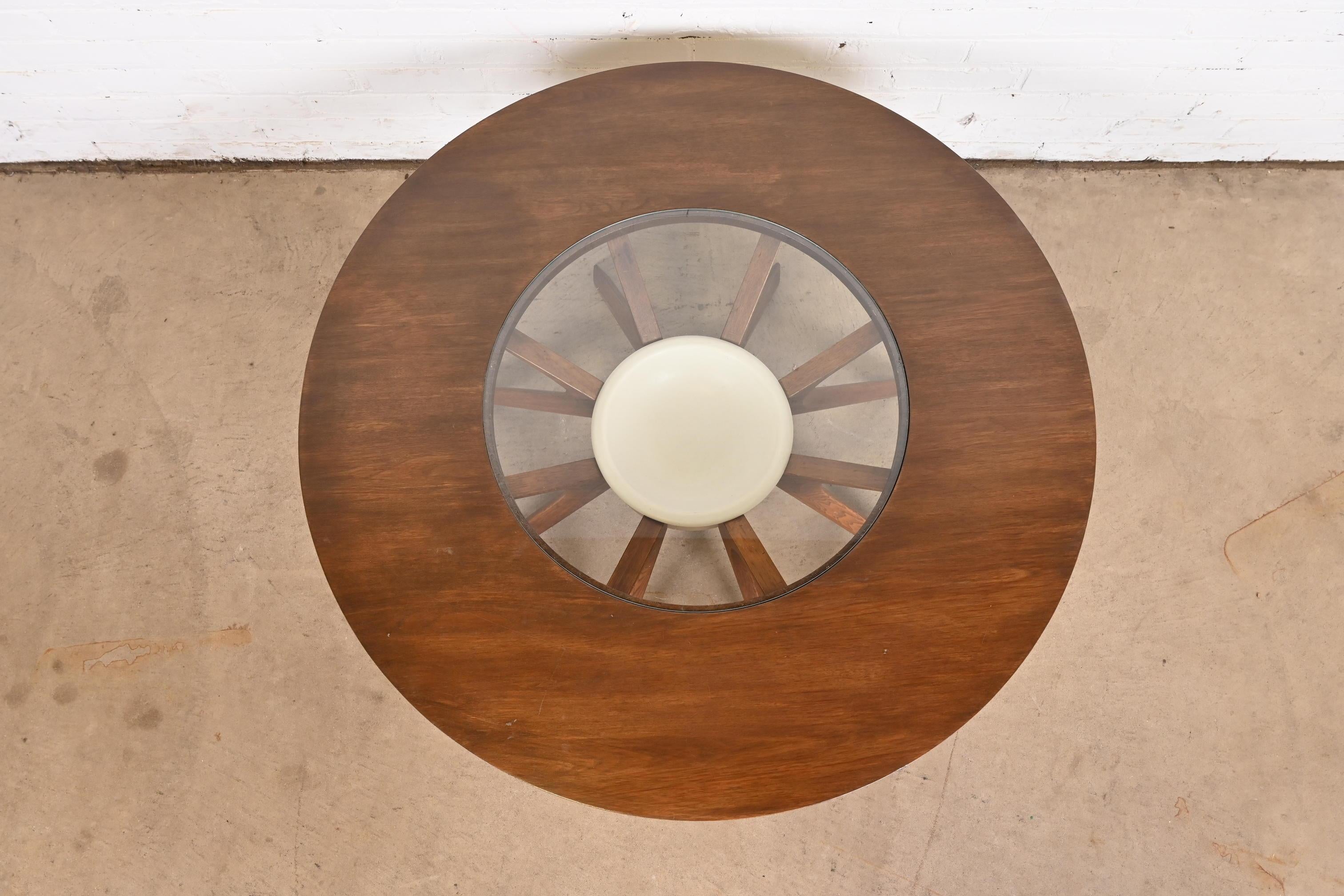Brass Broyhill Brasilia Mid-Century Modern Walnut Cathedral Coffee Table, 1962