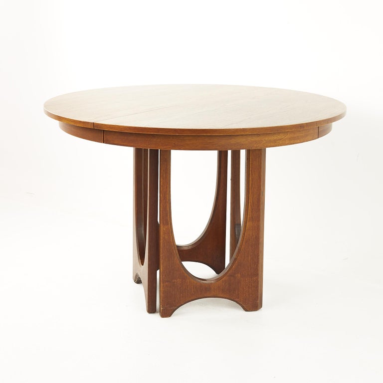 Broyhill Brasilia Mid Century Pedestal Base Walnut Dining Table with 3 ...