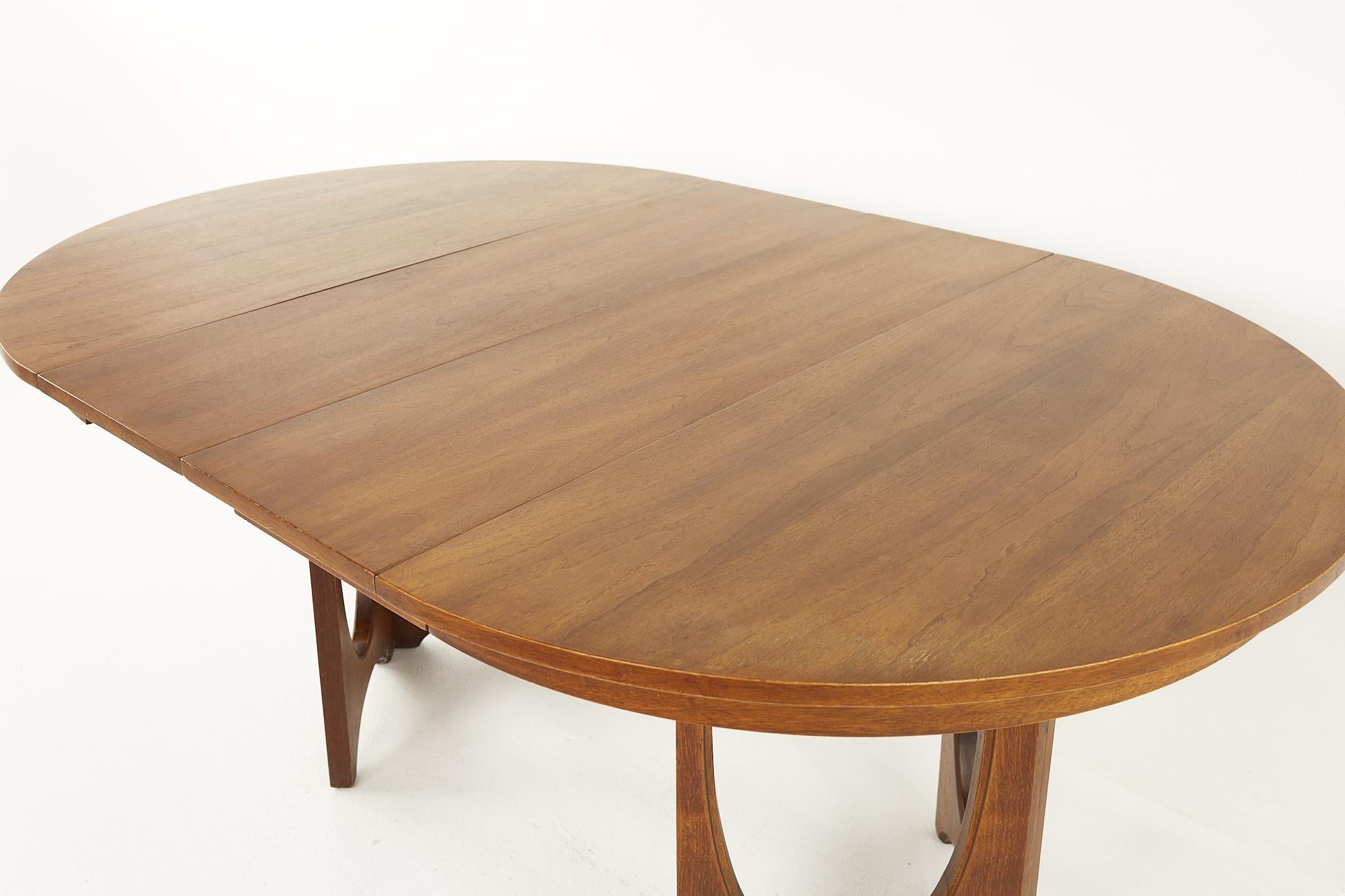 Broyhill Brasilia Mid Century Round Walnut Pedestal Dining Table - 2 Leaves 5