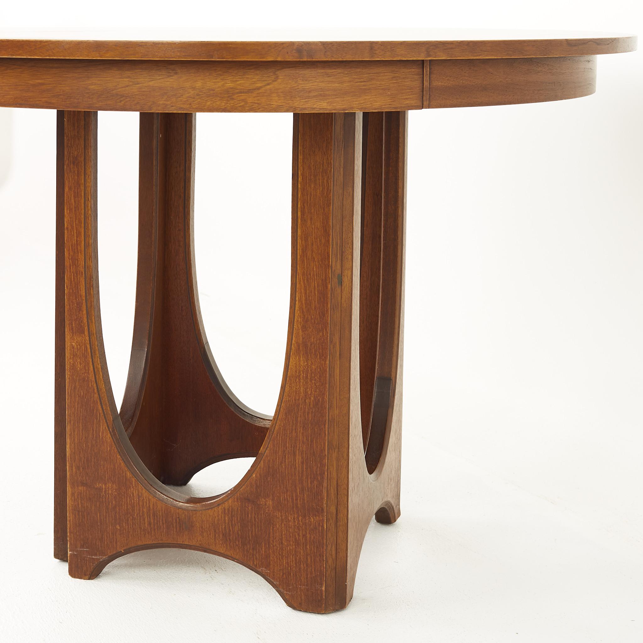 Broyhill Brasilia Mid Century Round Walnut Pedestal Dining Table - 2 Leaves 6