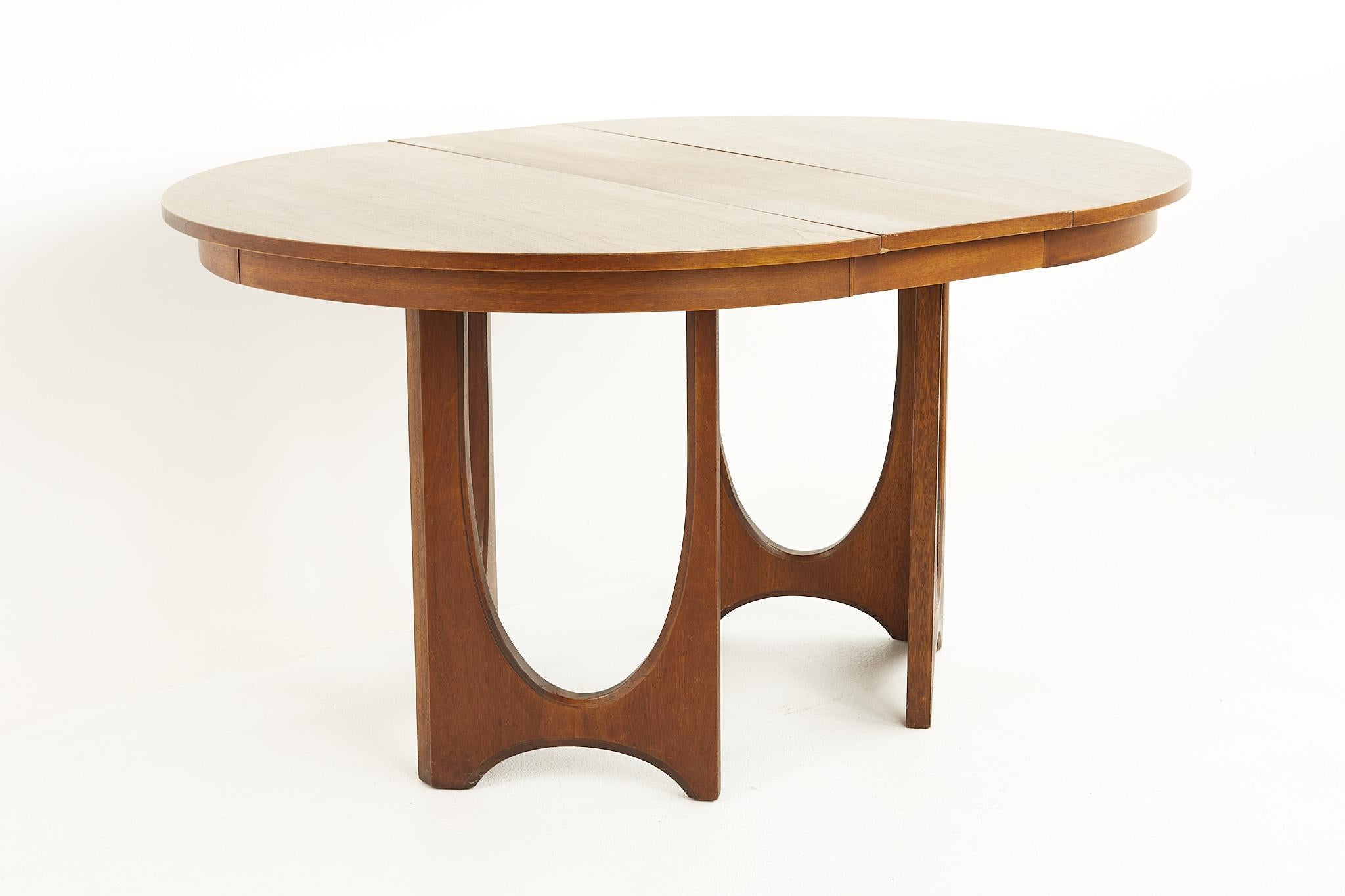 Mid-Century Modern Broyhill Brasilia Mid Century Round Walnut Pedestal Dining Table - 2 Leaves