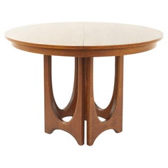 Broyhill Brasilia Mid Century Round Walnut Pedestal Dining Table - 2 Leaves