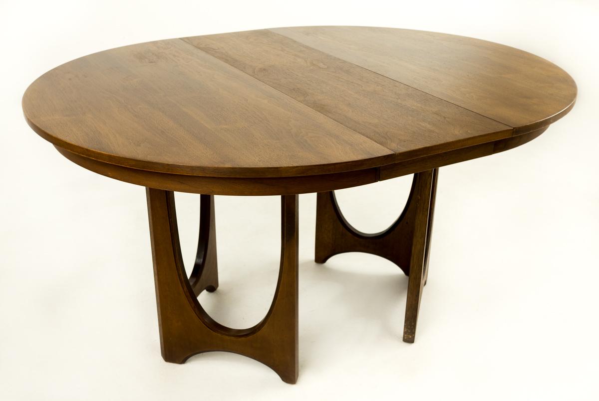 American Broyhill Brasilia Mid Century Round Walnut Pedestal Dining Table