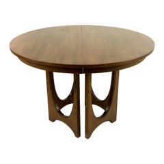 Retro Broyhill Brasilia Mid Century Round Walnut Pedestal Dining Table