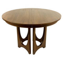 Retro Broyhill Brasilia Mid Century Round Walnut Pedestal Dining Table