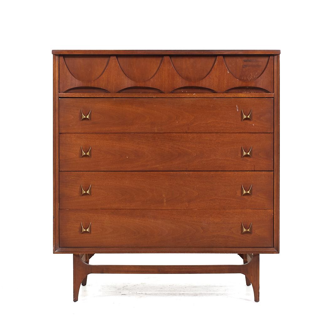 Broyhill Brasilia Mid Century Walnut 5-Drawer Highboy Dresser

This highboy measures: 40 wide x 19 deep x 44.5 inches high

All pieces of furniture can be had in what we call restored vintage condition. That means the piece is restored upon purchase