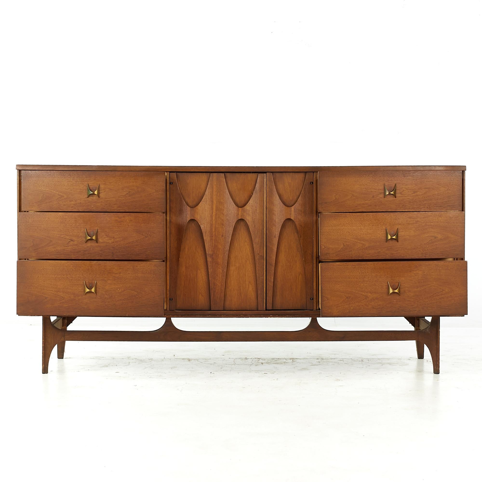Late 20th Century Broyhill Brasilia Mid Century Walnut 9 Drawer Dresser