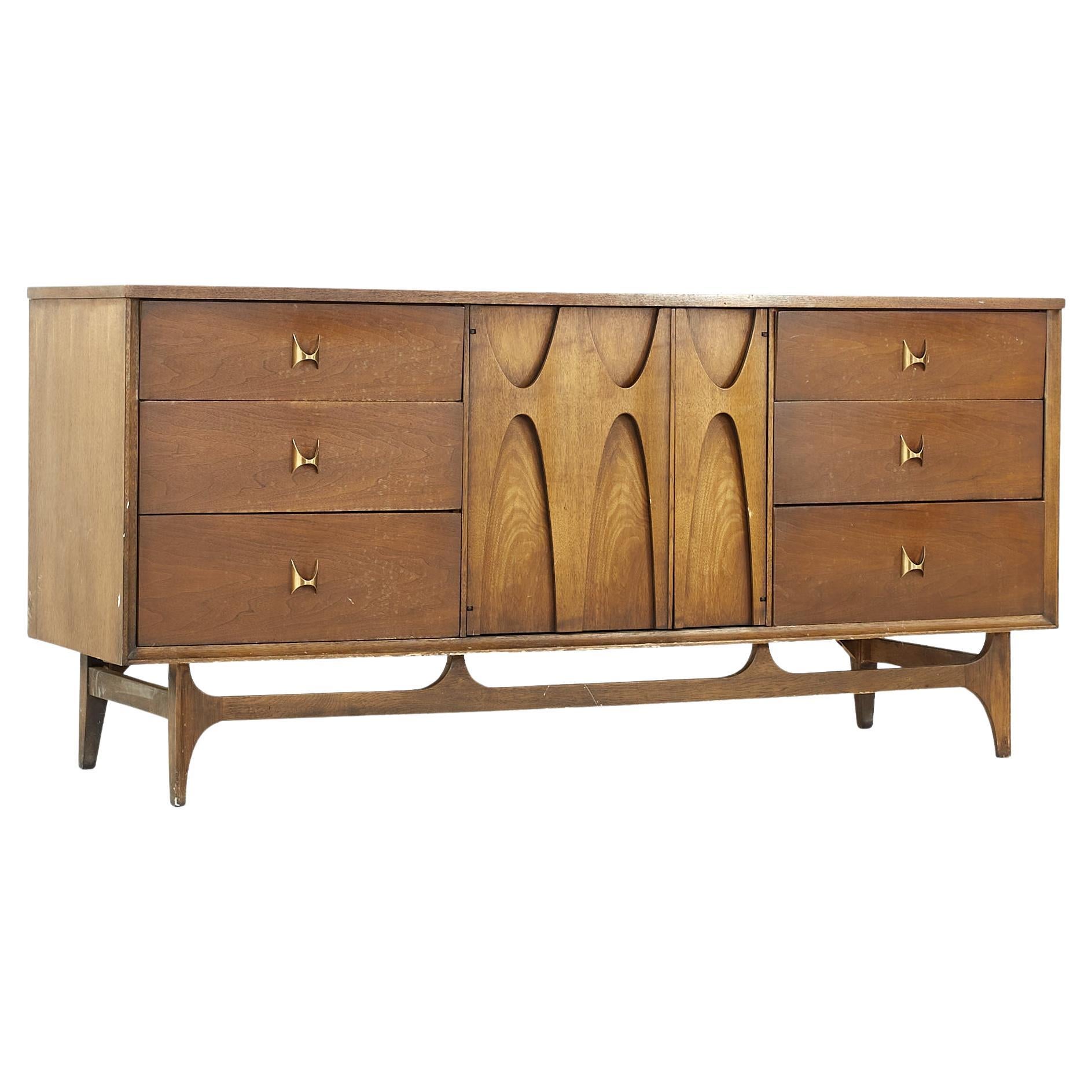 Restored Broyhill Emphasis Midcentury Walnut 9 Drawer Lowboy Dresser