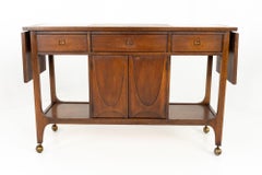Broyhill Brasilia Mid Century Walnut and Bird Tile Rolling Bar Cart Server