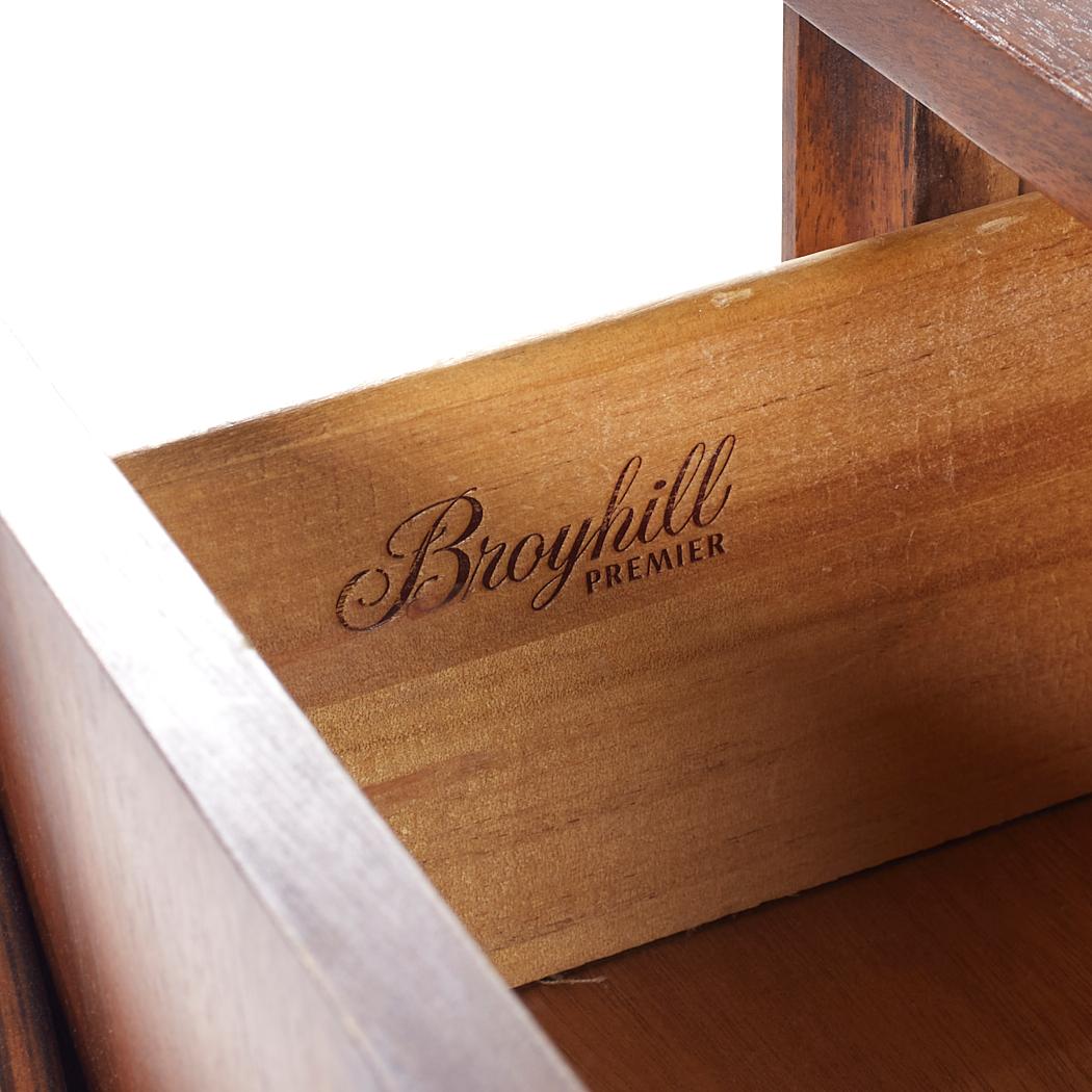 Broyhill Brasilia Mid Century Walnut and Brass 5 Drawer Highboy Dresser For Sale 3