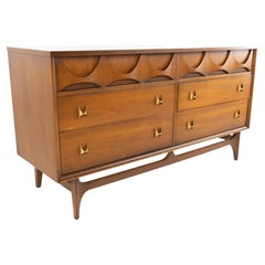 Broyhill Brasilia Mid Century Walnut and Brass 6 Drawer Lowboy Dresser