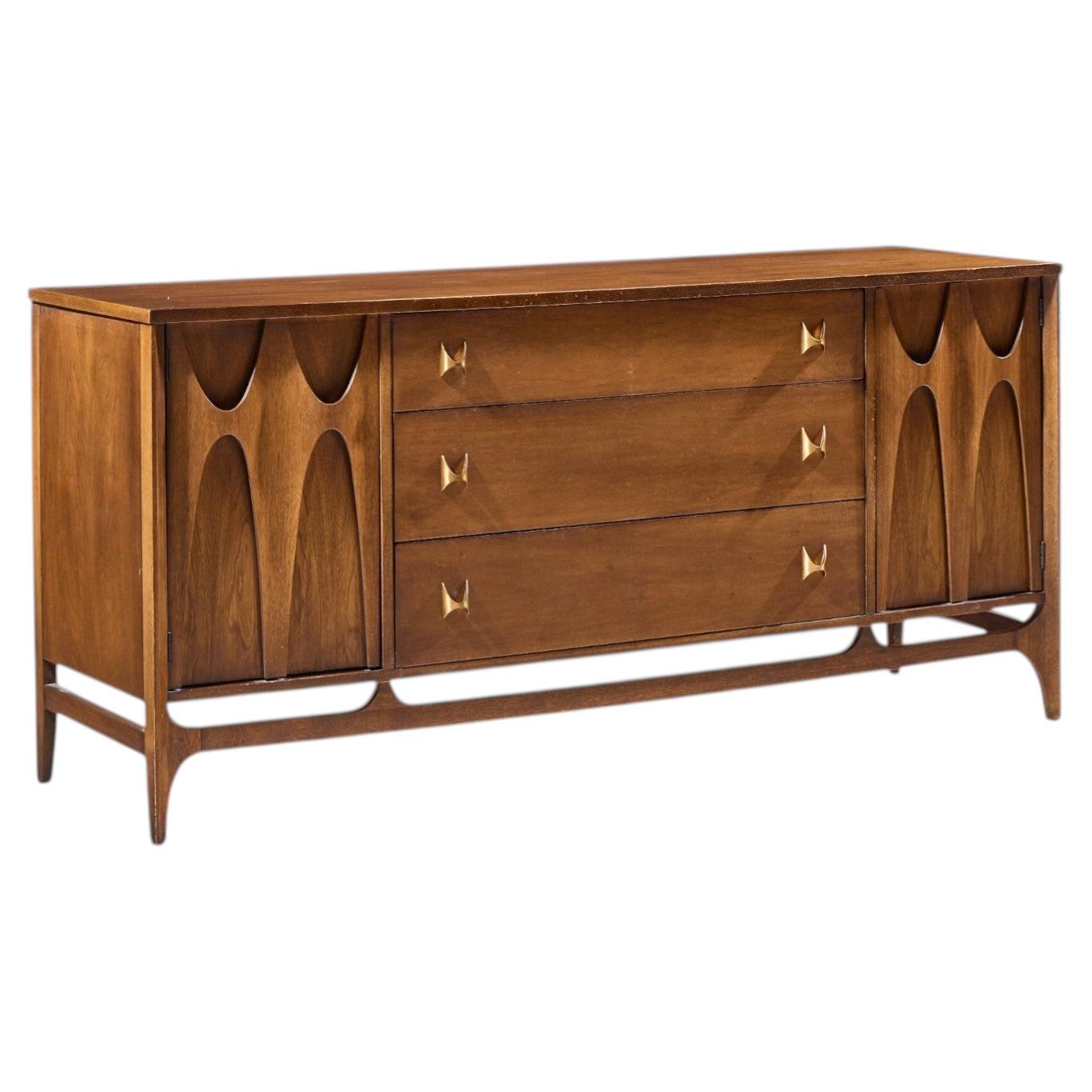 Broyhill Brasilia Mid Century Walnut and Brass 66 Inch Credenza