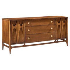 Broyhill Brasilia Mid Century Walnut and Brass 66 Inch Credenza