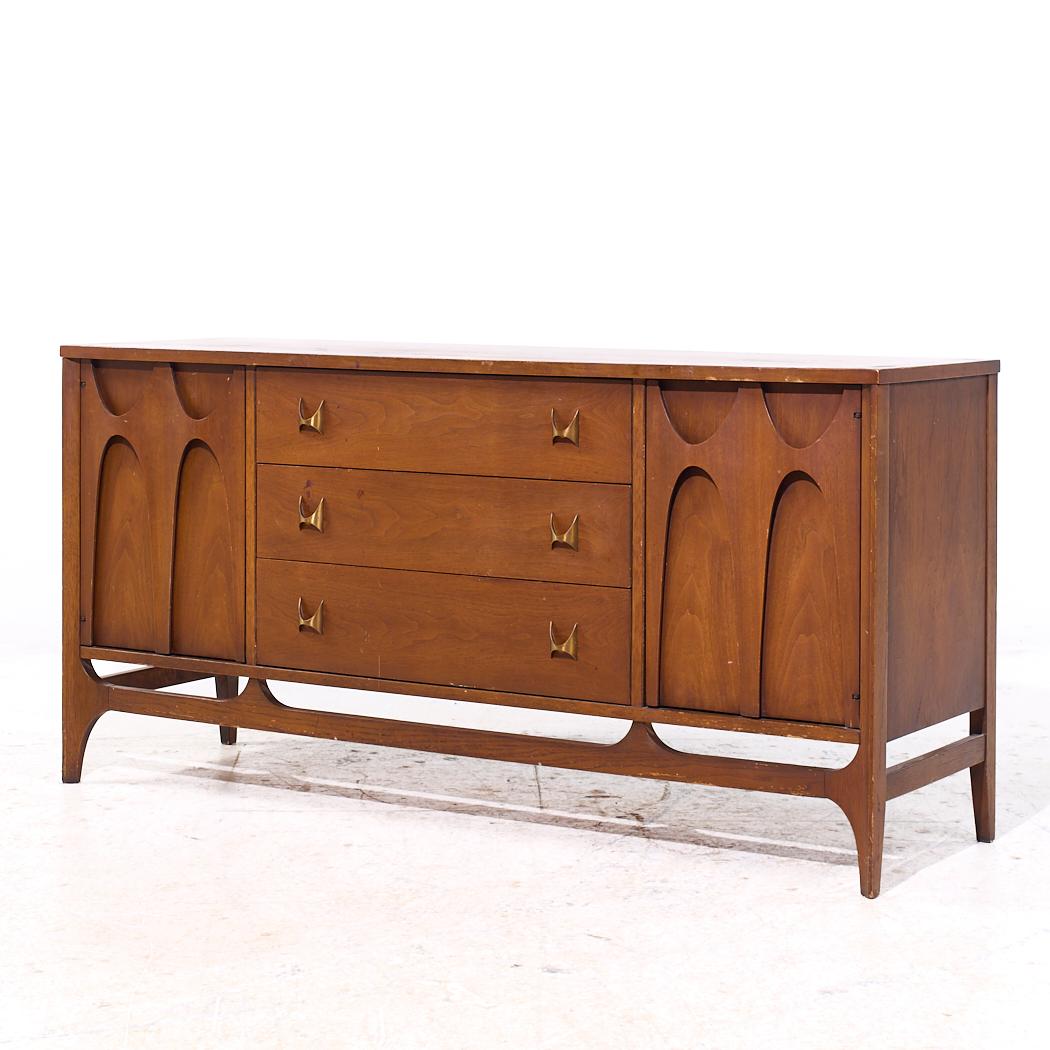 Mid-Century Modern Broyhill Brasilia Mid Century Walnut and Brass Credenza For Sale