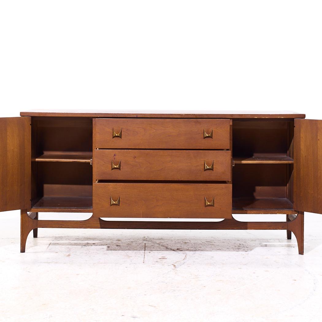 Broyhill Brasilia Mid Century Walnut and Brass Credenza For Sale 1