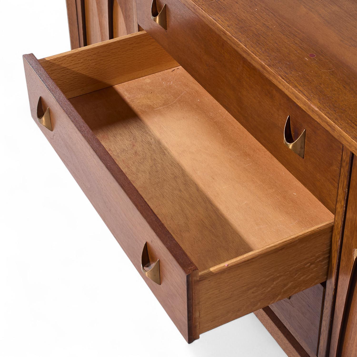 Broyhill Brasilia Mid Century Walnut and Brass Credenza For Sale 1