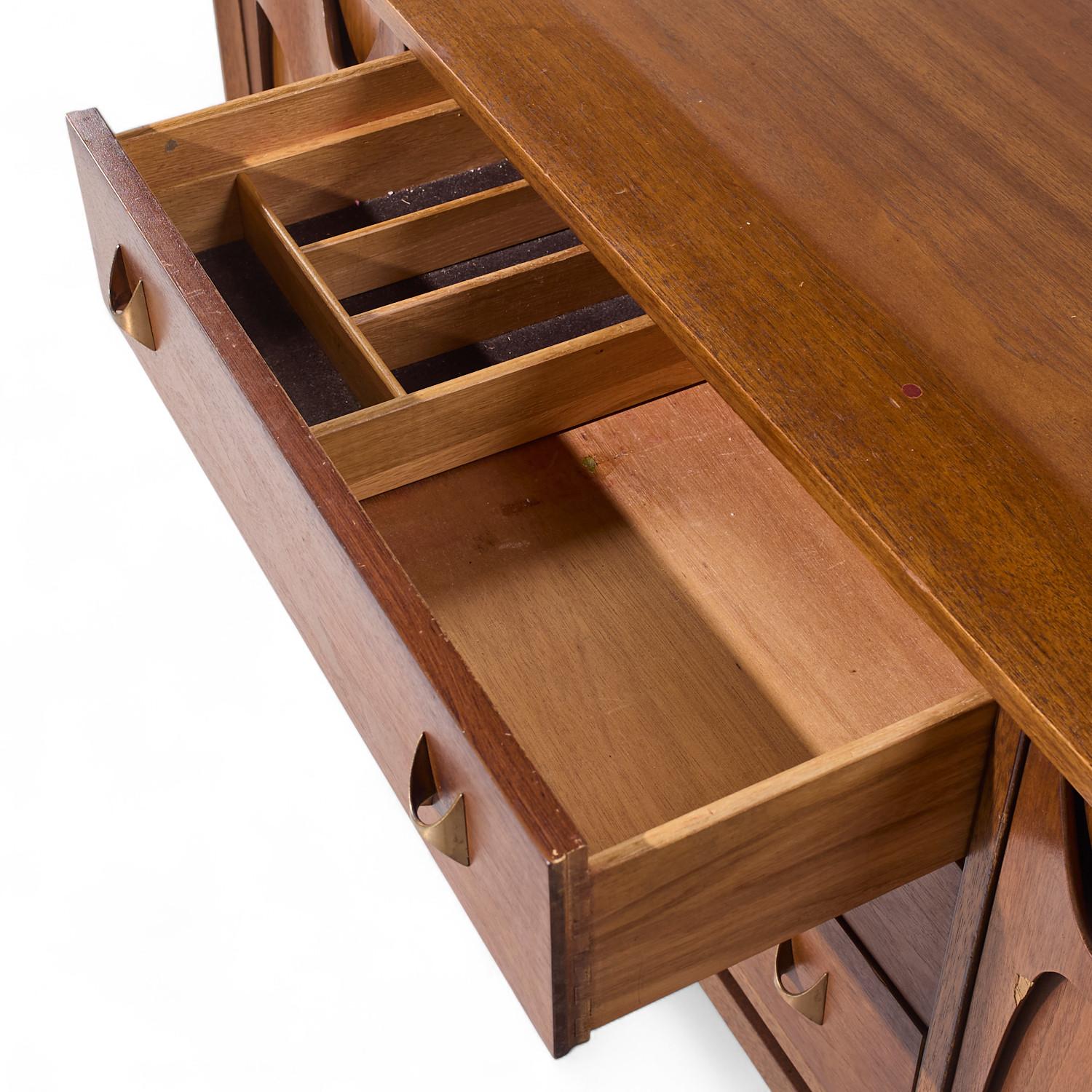 Broyhill Brasilia Mid Century Walnut and Brass Credenza For Sale 2
