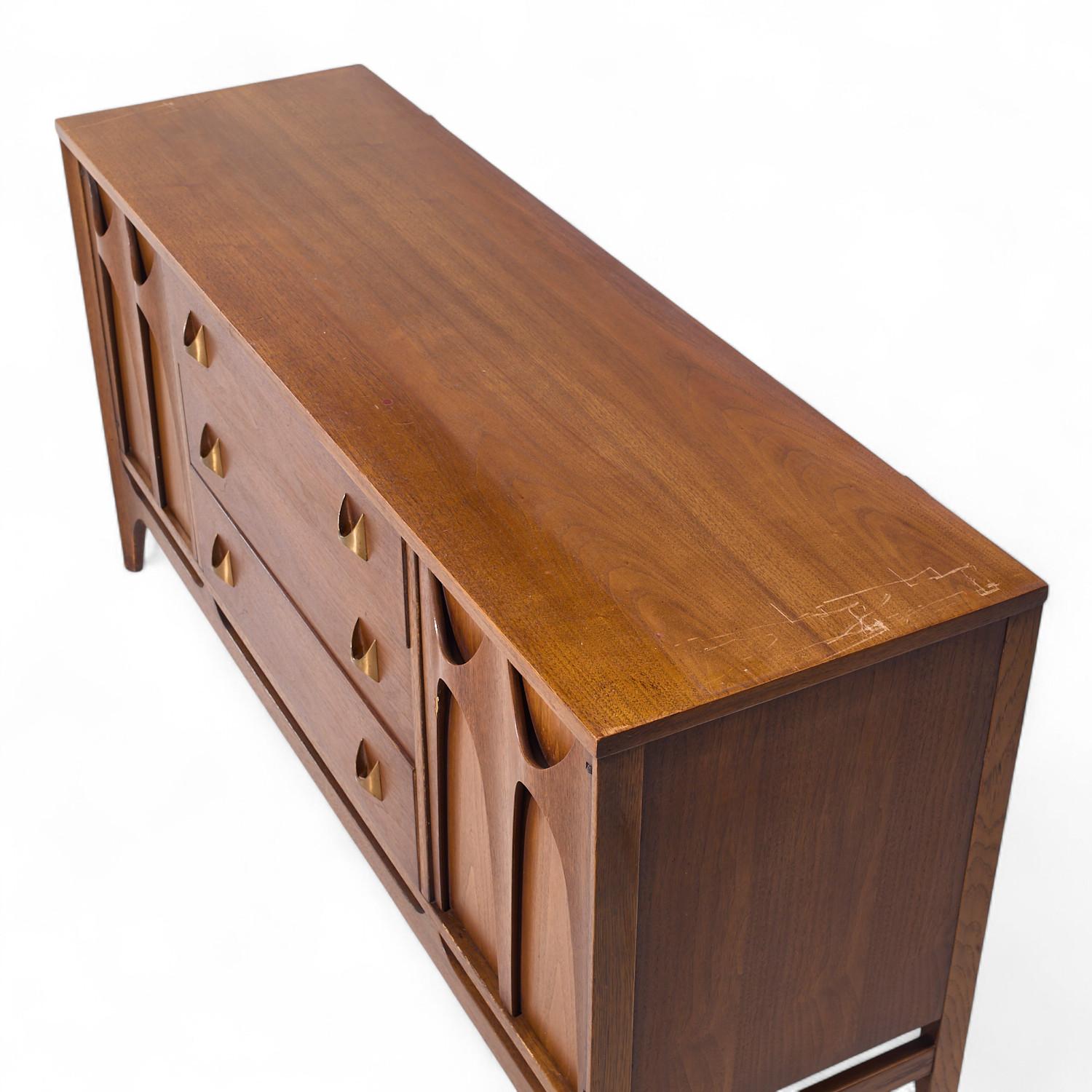 Broyhill Brasilia Mid Century Walnut and Brass Credenza For Sale 3