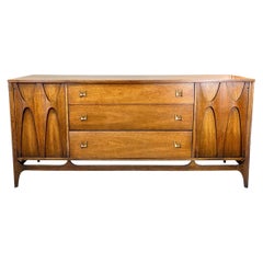 Vintage Broyhill Brasilia Mid Century Walnut and Brass Credenza