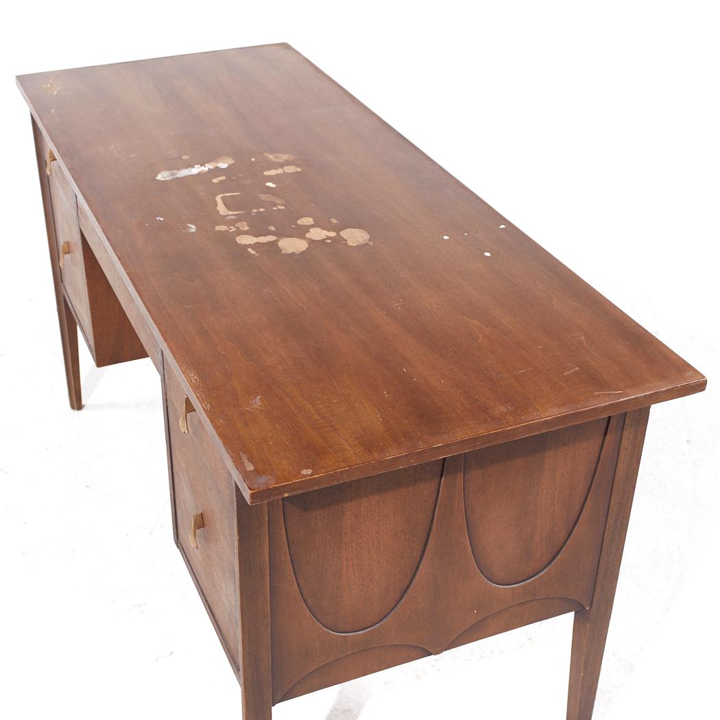 Broyhill Brasilia Mid Century Walnut and Brass Desk For Sale 1