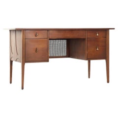 Vintage Broyhill Brasilia Mid Century Walnut and Brass Desk