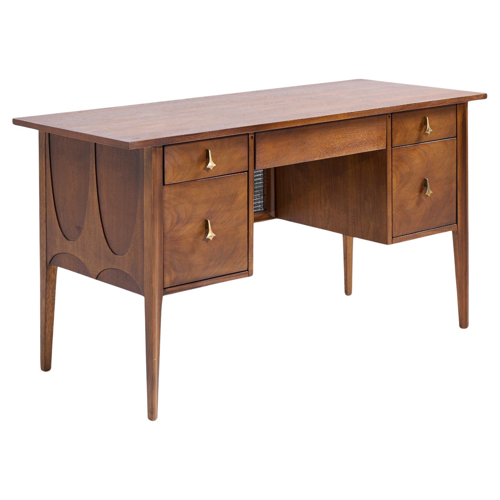 Broyhill Brasilia Mid Century Walnut and Brass Desk