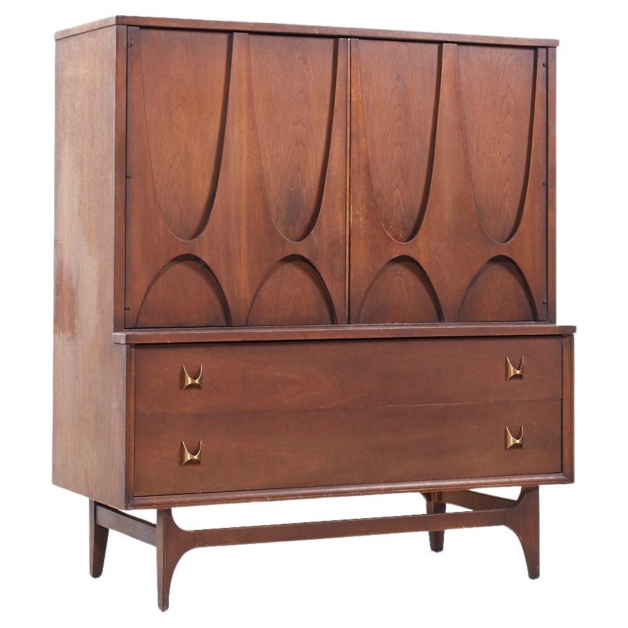 Broyhill Brasilia Mid Century Walnut and Brass Gentleman's Chest Armoire For Sale