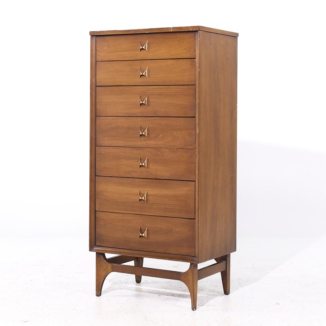 Mid-Century Modern Broyhill Brasilia Mid Century Walnut and Brass Lingerie Chest For Sale