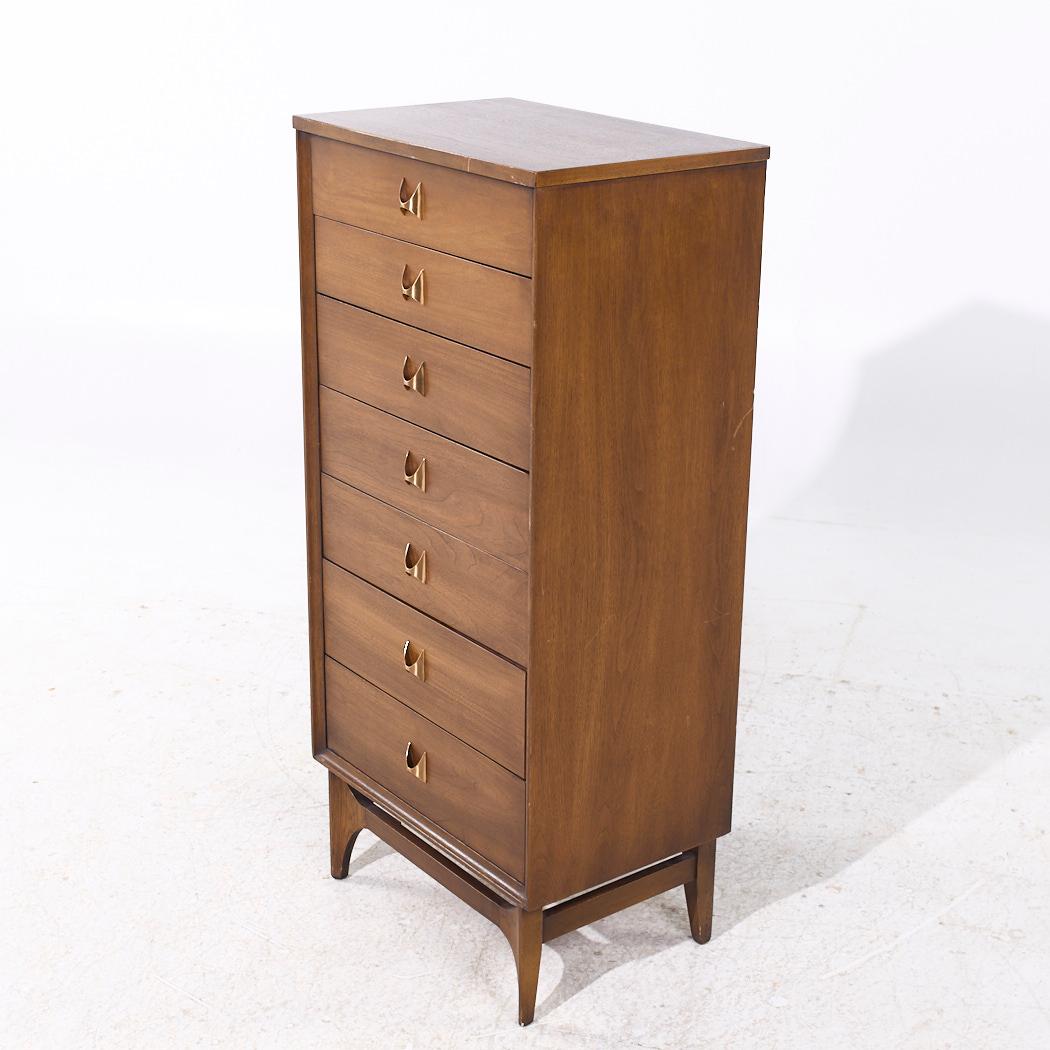 Late 20th Century Broyhill Brasilia Mid Century Walnut and Brass Lingerie Chest For Sale