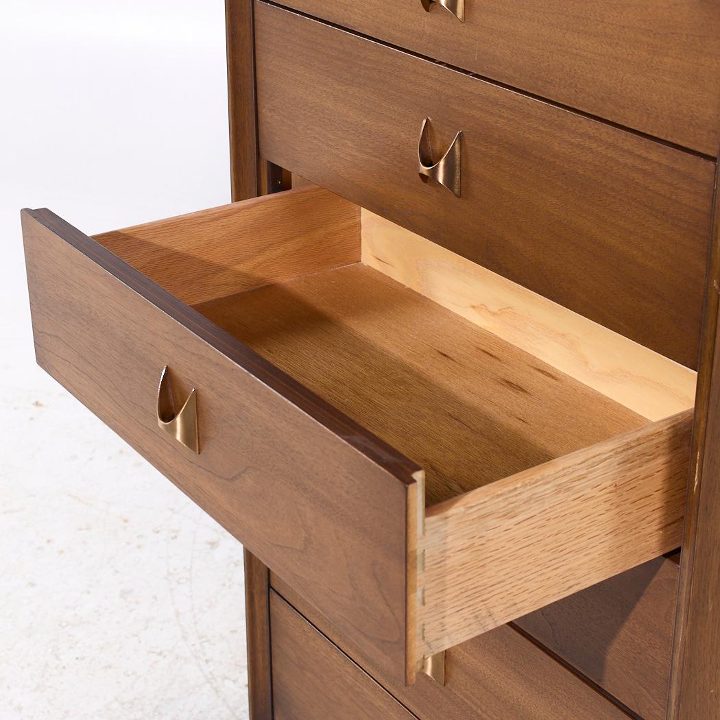 Broyhill Brasilia Mid Century Walnut and Brass Lingerie Chest For Sale 1