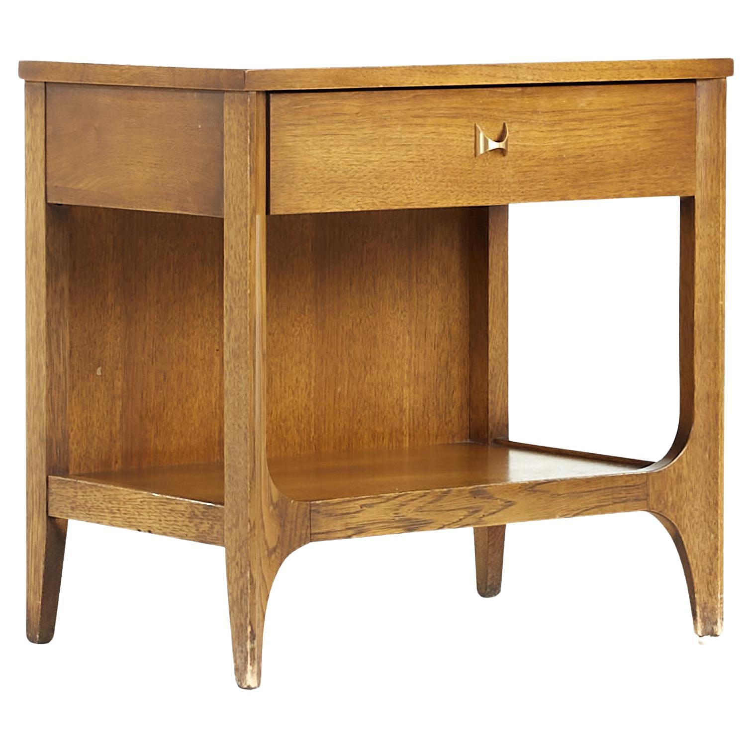 Broyhill Brasilia Mid Century Walnut and Brass Nightstand For Sale